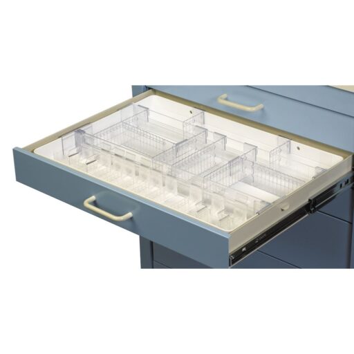 MED Cart 3in Full Drawer Tray w/14 Ampule Holders, 2 Rails & 8 Dividers