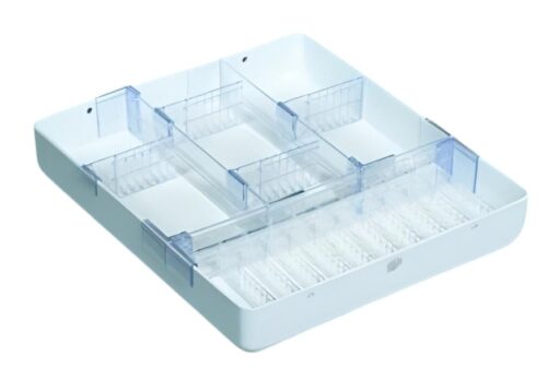 Medical Accs. Mini Cart Tray w/ 4 Dividers, Rails & Ampule Holders 3in