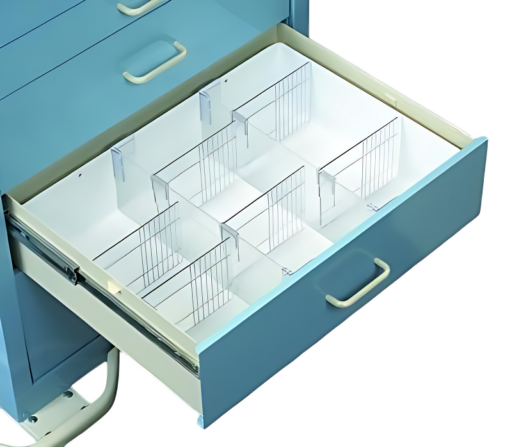 Medical Cart Accessory 6in Full Drawer Tray w/ 2 rails & 6 Dividers