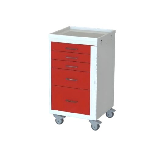 Steel Emergency ER Mini Crash Cart w/ Breakaway Lock & 5 Drawers