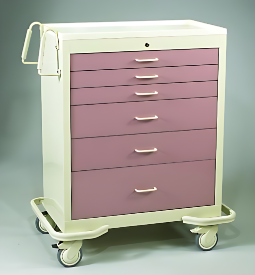 Aluminum Wide Medication Cart w/ Key Lock & 6 Drawers - Image 2