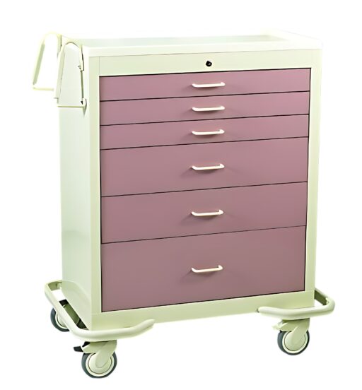 Aluminum Wide Medication Cart w/ Key Lock & 6 Drawers