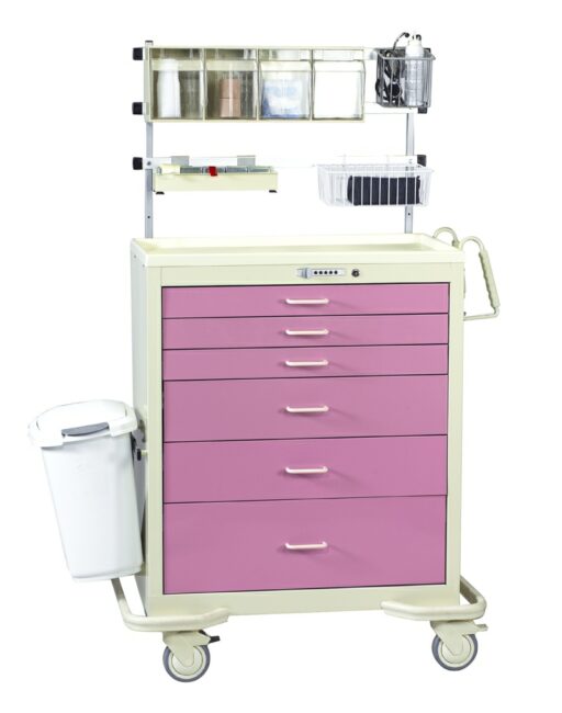 Aluminum Wide Medication Cart w/ Push Button Lock & 6 Drawers