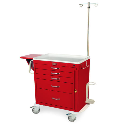 Short Emergency Standard Width Crash Cart w/ Key Lock & 5 Drawers