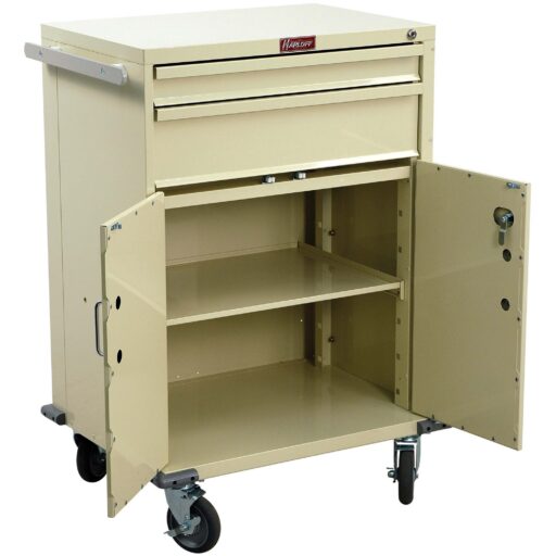 Tall Procedure Cart w/ Key Lock, Storage & 2 Drawers - Image 2