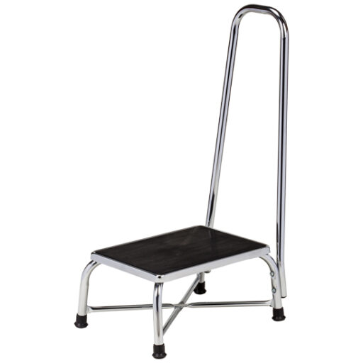 Chrome Step Stool w/ Handrail, Large Top & X-Brace Base