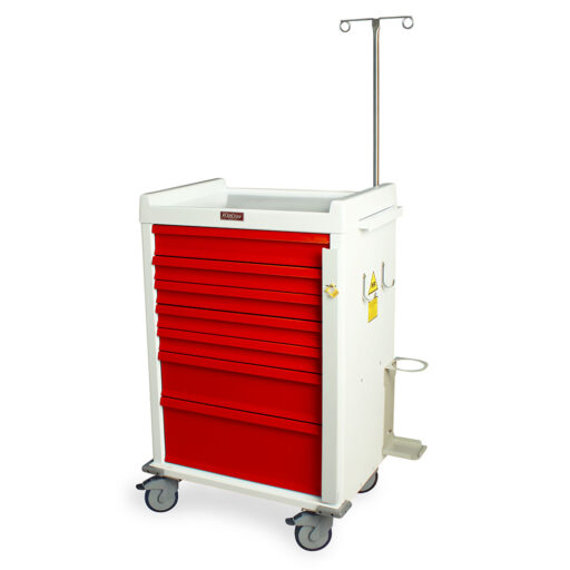 MRI Safe Aluminum Med Cart w/Accs., Brkaway Lock & 7 Drawers