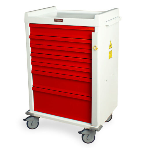 MRI Safe Aluminum Med Cart w/Breakaway Lock & 7 Drawers