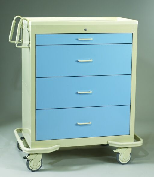 Aluminum Wide Medication Cart w/ Key Lock & 4 Drawers - Image 3