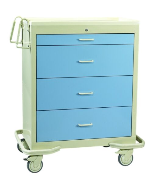 Aluminum Wide Medication Cart w/ Key Lock & 4 Drawers