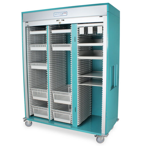 Triple Column Medical Storage Cart w/Tambour Door & Key Lock